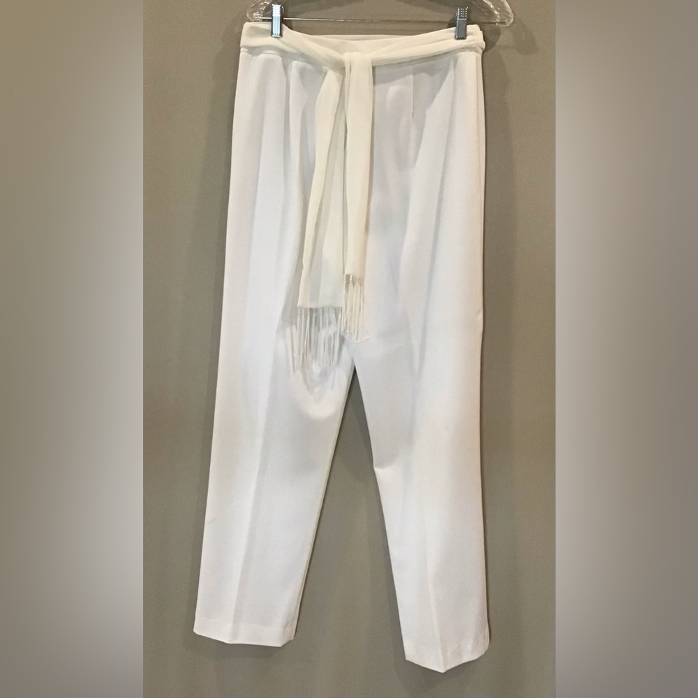 Elegant Ivory Women's Pants With Beaded Sash